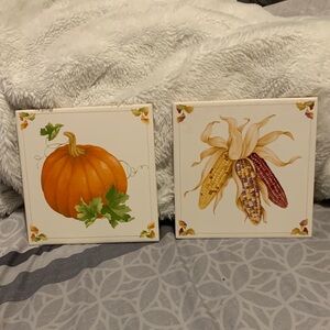 Avon 1984 Shades of Autumn Pumpkin and Corn Ceramic Tiles